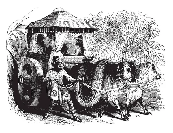 Transporte Indio Dibujado Por Dos Caballos Utilizados Para Transporte India — Archivo Imágenes Vectoriales
