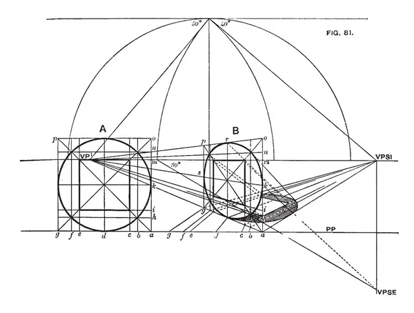 Círculos Desenho Perspectiva Seus Pontos Equidistantes Ponto Fixo Pessoas Com — Vetor de Stock