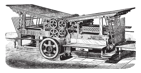 この図は 1900 を建てられた二重シリンダー プレス ビンテージの線の描画や彫刻イラスト — ストックベクタ