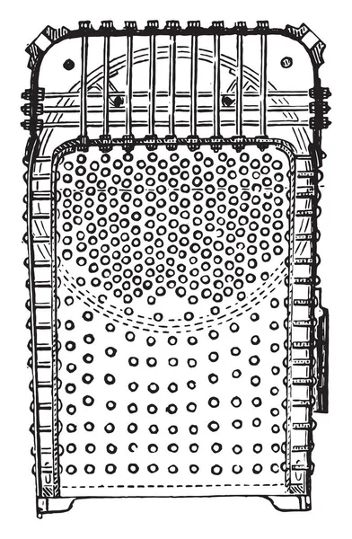 ホームのカップと北のボイラーの火室 ヴィンテージには図が刻まれています 産業百科事典 1875 — ストックベクタ