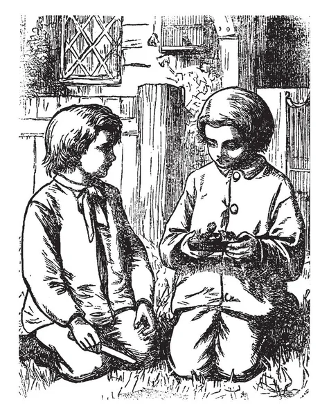 Marguerite Cette Scène Montre Deux Enfants Assis Sur Les Genoux — Image vectorielle