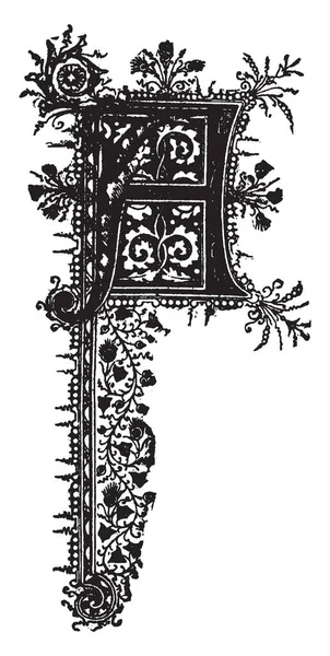 Una Letra Mayúscula Ornamental Dibujo Línea Vintage Ilustración Grabado — Vector de stock