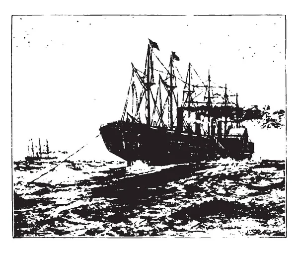 Cette Image Représente Great Eastern Posant Câble Atlantique Dessin Ligne — Image vectorielle