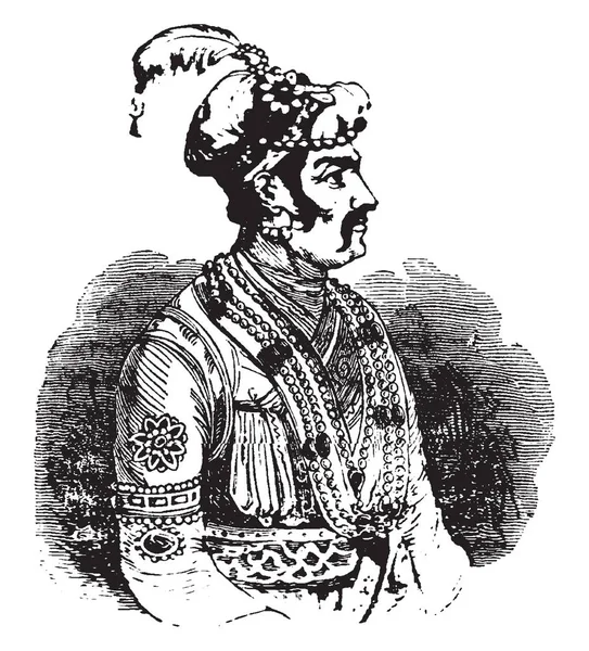 Jehangire Era Emperador Mogol Dibujo Línea Vintage Ilustración Grabado — Archivo Imágenes Vectoriales