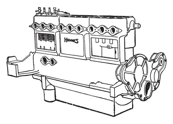 貯水池は エンジン ビンテージの線描画や彫刻イラストのためのオイルを保持するためにクランク ケースの下にオイルパンや貯水池がアタッチされている追加のステップ 自動車の の構築は — ストックベクタ