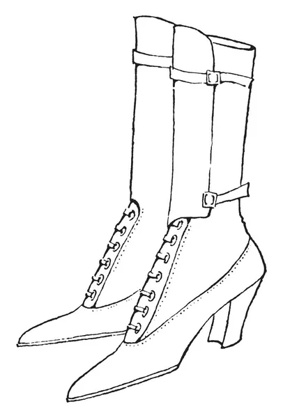 ニーハイ ブーツは 世紀初頭のデザイン ヴィンテージの線描画彫刻イラスト — ストックベクタ