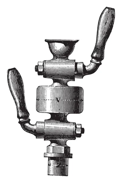 Duplo Encaixe Torneira Ilustração Gravada Vintage Enciclopédia Industrial Lami 1875 —  Vetores de Stock