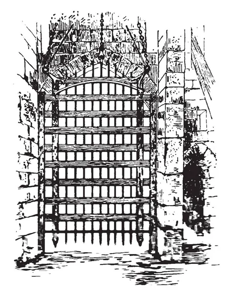 Порткулі Вертикальні Канавки Джемби Вхід Ворота Укріплені Місце Малювання Вінтажної — стоковий вектор