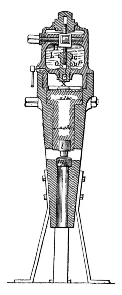 ポータブル油圧パンチング マシンはハンドポンプ ビンテージの刻まれた図によって制御されます 産業百科事典 1875 — ストックベクタ