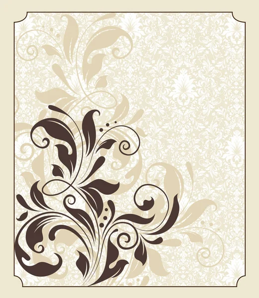 Vintage Einladungskarte Mit Aufwendig Elegantem Retro Abstrakten Blumenmuster Schokoladenbraunen Blüten — Stockvektor