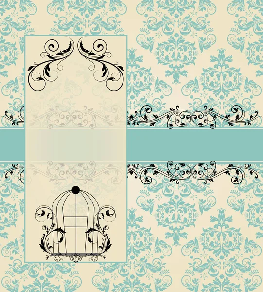 Carte Invitation Damassé Bleu Vintage — Image vectorielle