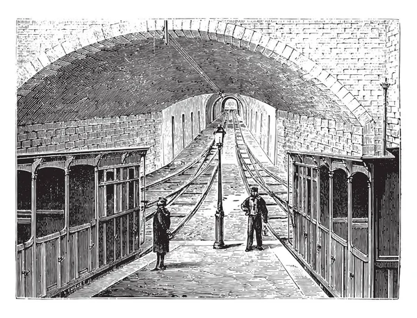 查看缆车铁路 鲁塞在里昂 老式雕刻插图 工业百科全书 1875 — 图库矢量图片