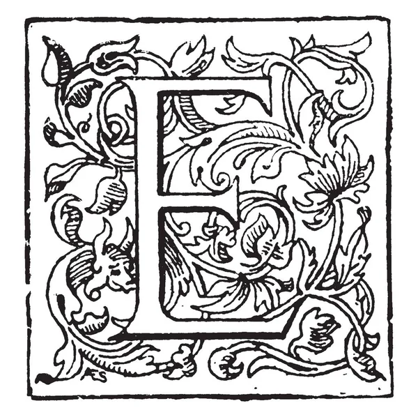 Декоративная Цветочная Заглавная Буква Рисунок Винтажной Линии Гравировка — стоковый вектор