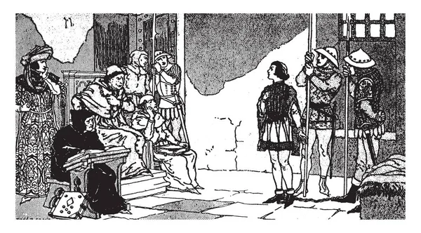 Jeanne Arc Adegan Ini Menunjukkan Tiga Orang Duduk Kursi Dan Stok Ilustrasi 