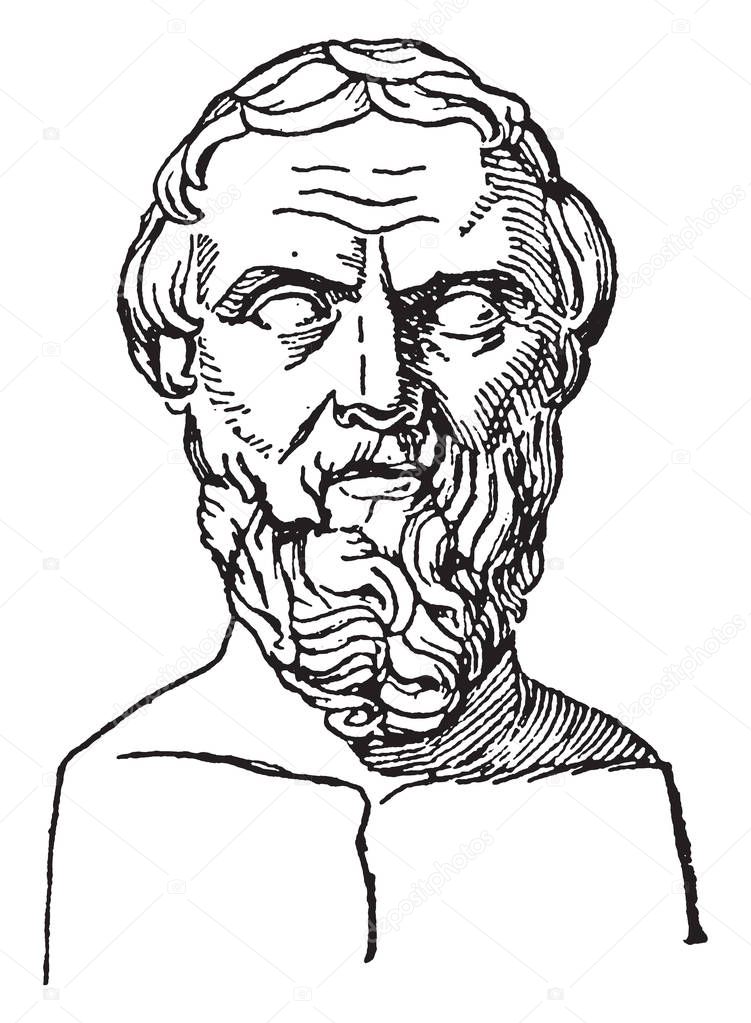 Herodotus, 484-424 B.C., he was an Ancient Greek writer and historian, vintage line drawing or engraving illustration