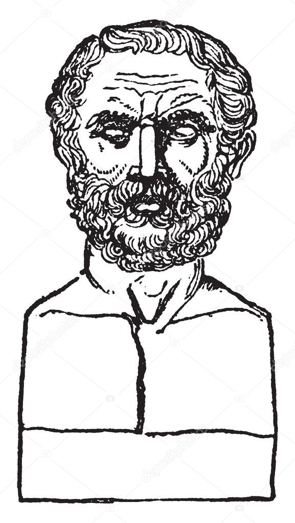 Bust of Thucydides, he was an Athenian historian and general, vintage line drawing or engraving illustration
