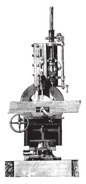 Yiv açma makinesi, ön görünümü, vintage oyulmuş illüstrasyon. Endüstriyel ansiklopedi E.-O. Lami - 1875