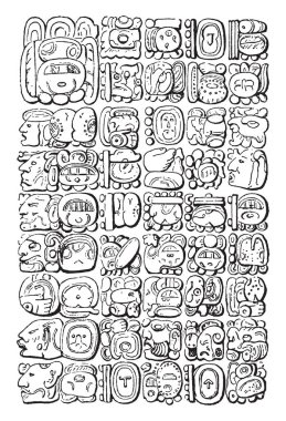 Palenque Hieroglyphics of the Ruins of an Ancient pattern, vintage line drawing or engraving illustration.