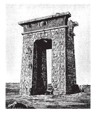 Anahat iki kule arasındaki Propylon, Akropolis, vintage çizgi çizme veya oyma illüstrasyon girişinde olarak hizmet veren Yunan mimarisinde anıtsal ağ geçidi var bu.