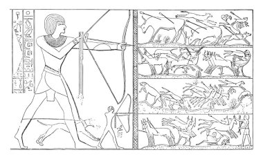 Bir Firavun, vintage oyulmuş illüstrasyon avlamak