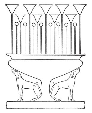 Çiçekli Vazo, vintage illüstrasyon kazınmış.