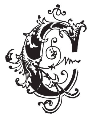 Bir süs harf C, vintage çizgi çizme veya oyma illüstrasyon