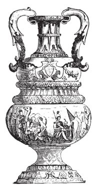 Büyük vazo Delft, vintage illüstrasyon kazınmış. Endüstriyel ansiklopedi E.-O. Lami - 1875