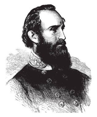 General Thomas J. Jackson, 1824-1863, o bir konfederasyon genel Amerikan İç Savaşı, vintage çizgi çizme veya oyma illüstrasyon sırasında yapıldı.