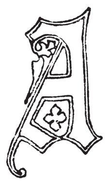 Ortaçağ yazı, vintage çizgi çizme veya illüstrasyon oyma büyük harf A