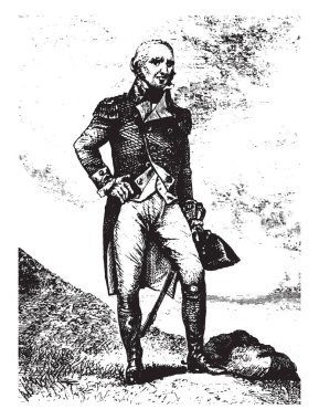 General John Stark, 1728-1822, o bir Tümgeneral orduya, vintage çizgi çizme veya oyma illüstrasyon yaptı
