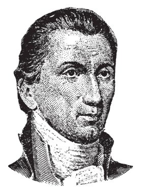 James Monroe, 1758-1831, o bir devlet adamı, 1817 ABD'den 1825 için beşinci Başkanı ve sekizinci Amerika Birleşik Devletleri Sekreteri Savaş, vintage çizgi çizme veya oyma illüstrasyon yapıldı.