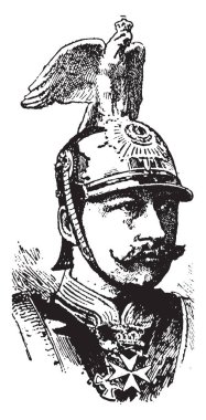 Kaiser Wilhelm II, 1859-1941, he was the German emperor and king of Prussia, vintage line drawing or engraving illustration clipart