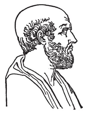 Hippocrates, c. 460-c. 370 BC, he was a Greek physician of the Age of Pericles, famous as the father of medicine, vintage line drawing or engraving illustration clipart