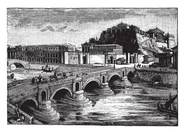 Capitoline Tepesi arasındaki Forum ve Campus Martius, seven hills Roma, Roma'nın İngilizce sözcük capitol türetilmiştir, vintage çizgi çizme veya oyma illüstrasyon.