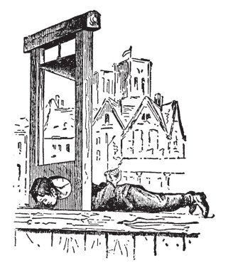 Mahkum aracı kesme boğaz bağlıdır ve ceza, vintage çizgi çizme veya oyma illüstrasyon için cezalandırılır.