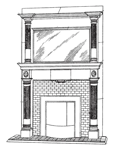 Большой Поверхностный Мантел Называют Дымоходом Мастерством Камином Рисованием Винтажной Линии — стоковый вектор