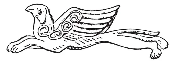 Ciondolo Griffin Con Parte Superiore Del Corpo Aquila Disegno Linee — Vettoriale Stock