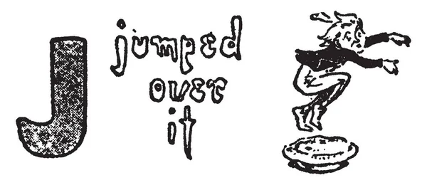 Een Hoofdletter Met Sprong Voor Het Vintage Lijntekening Gravure Illustratie — Stockvector