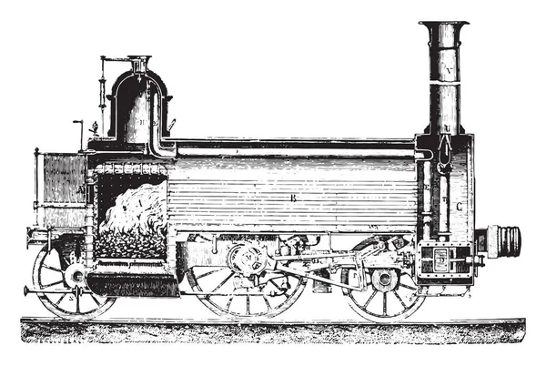 Seção Longitudinal Uma Locomotiva Ilustração Gravada Vintage Enciclopédia Industrial Lami — Vetor de Stock