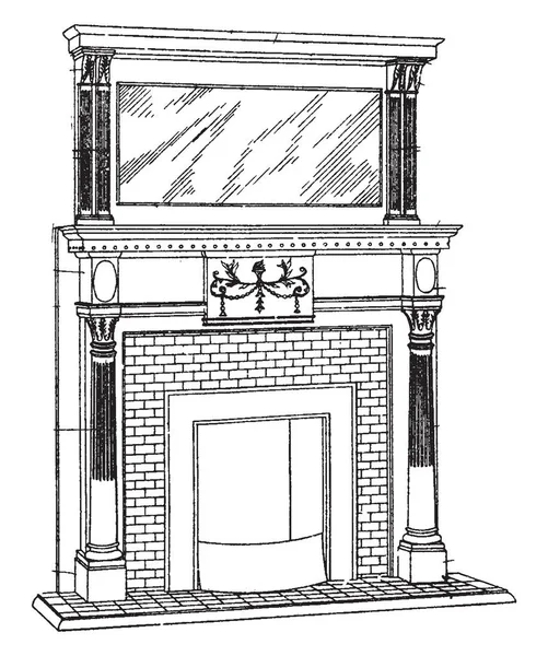 Piccolo Mattone Mantel Sono Originari Del Medioevo Comprende Quadro Decorativo — Vettoriale Stock