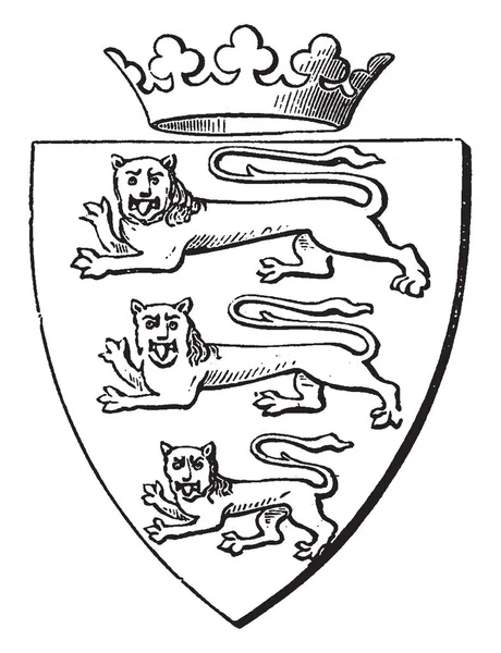 英国亨利 Iii 的皇冠和盾牌 复古线条绘画或雕刻插图 — 图库矢量图片