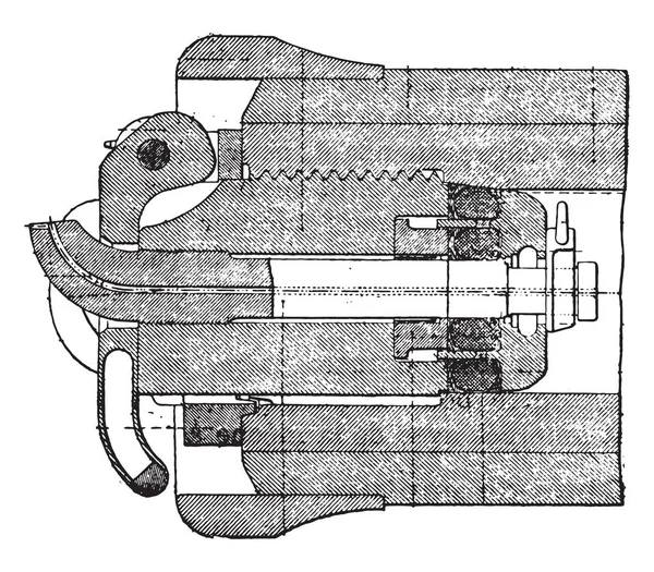 Stuitligging Mechanisme Vat Korte Sluitertijden 155 Millimeter Vintage Gegraveerde Afbeelding — Stockvector