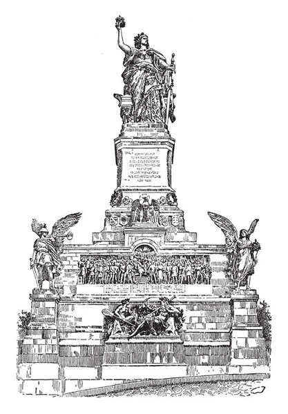 Monument National Allemand Dresse Sur Une Colline Boisée Face Bingen — Image vectorielle