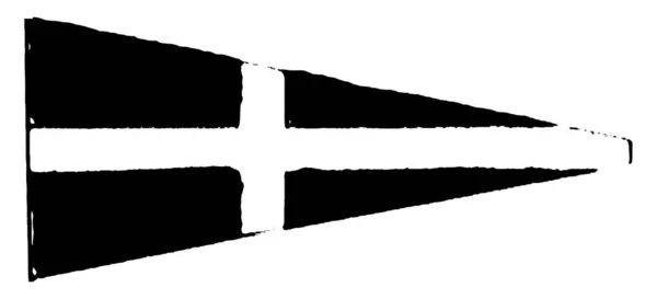 国際コード フラグのよう三角形 白い十字線 つの部分に分かれて ホワイト カラー ビンテージ ライン描画または彫刻の図 — ストックベクタ