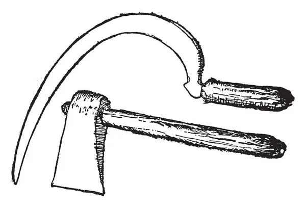 Deze Afbeelding Vertegenwoordigt Functie Van Primitieve Werktuigen Vintage Lijntekening Gravure — Stockvector