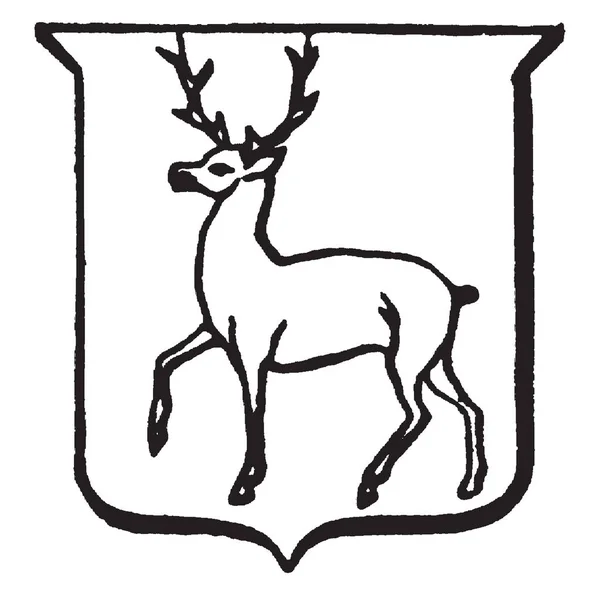 Heraldry Trippant Have Depicts Male Deer Vintage Line Drawing Engraving — Stock Vector