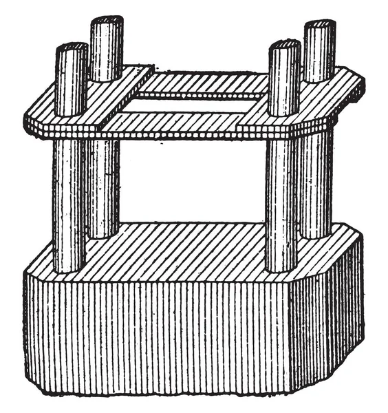 Reinforced Concrete Pillar Vintage Engraved Illustration Industrial Encyclopedia Lami 1875 — Stock Vector
