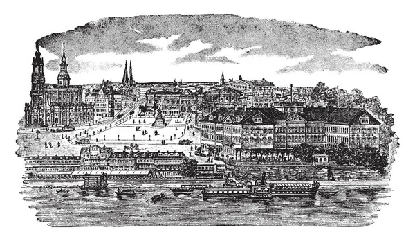 Deze Afbeelding Vertegenwoordigt Dresden Hotel Bellevue Vintage Lijntekening Gravure Illustratie — Stockvector