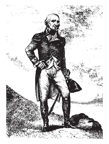 一般的なジョン スターク 1728 1822 主な一般的な大陸軍隊 ビンテージの線描画や彫刻イラスト — ストックベクタ