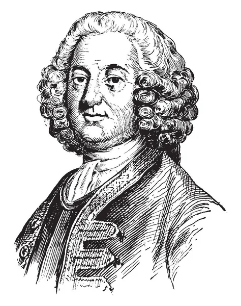 卿ウィリアム ジョンソン 1715 1774 彼は大英帝国と主な一般的なビンテージの線の描画や彫刻イラストのアイルランド公式 — ストックベクタ
